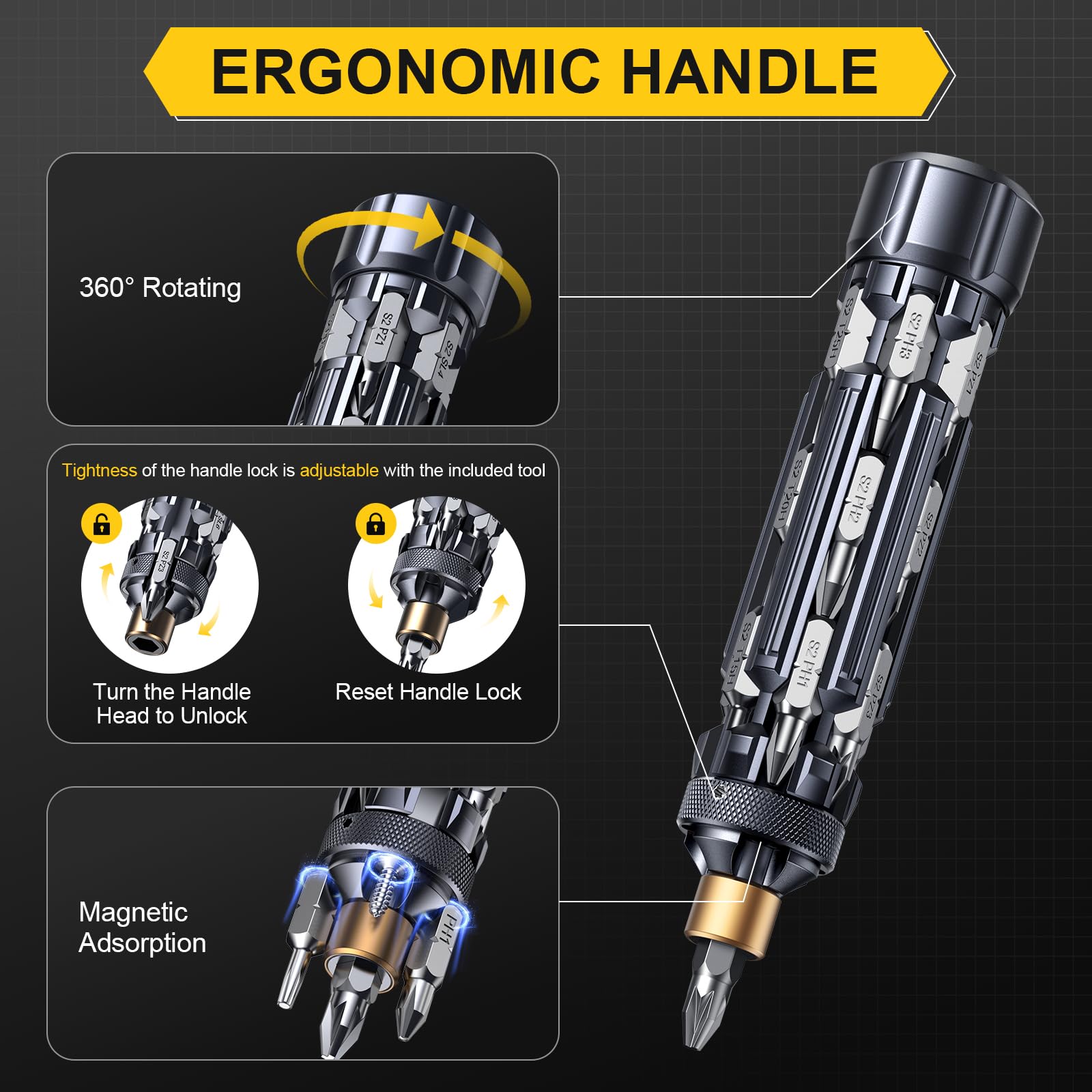 JOREST magnetic head screwdriver stores bits during work