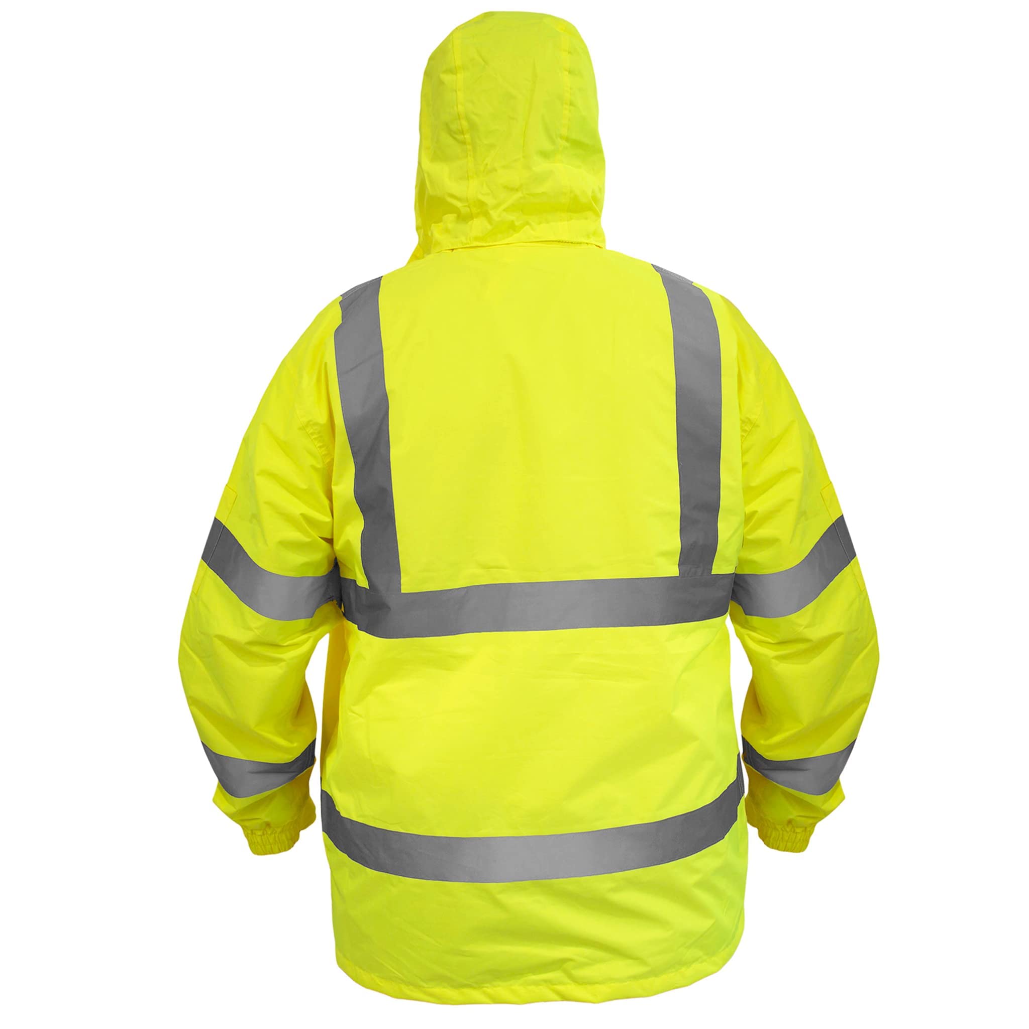 JORESTECH hi-visibility rain jacket back view showing full coverage for wet outdoor work.
