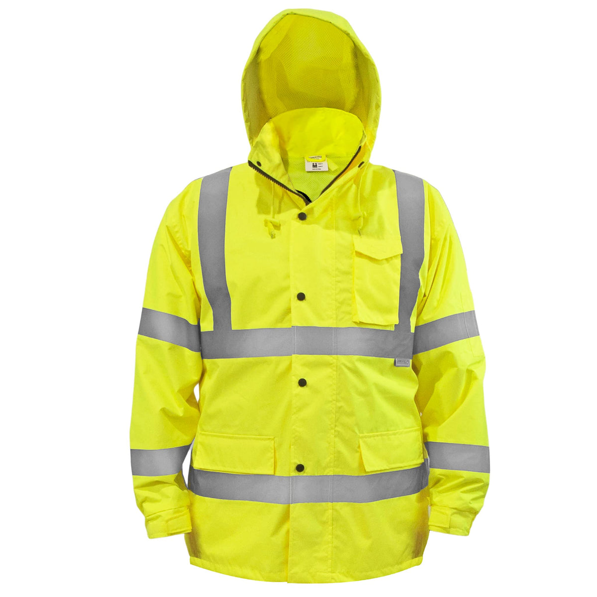 JORESTECH hi-visibility rain jacket front view for roadway work and safety