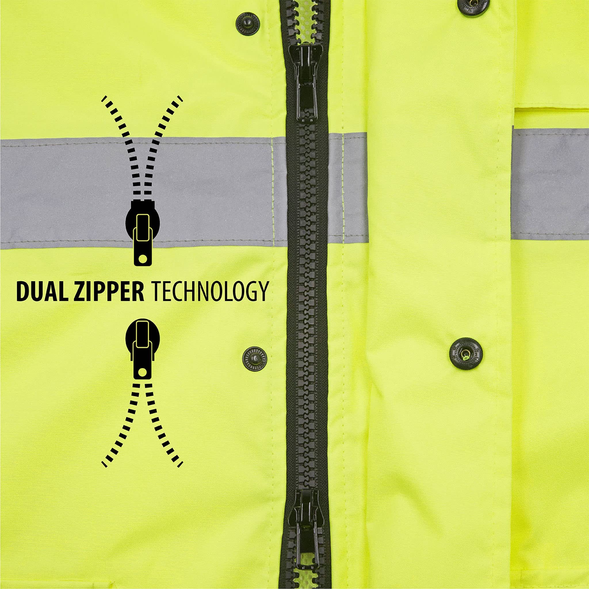 JORESTECH hi-visibility rain jacket pockets with secure closures for wet conditions.