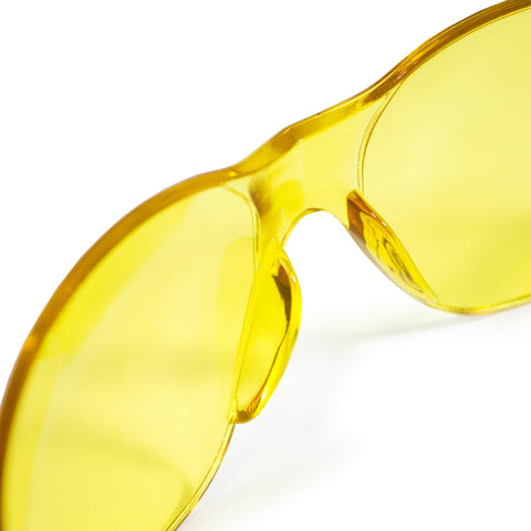 Lightweight wraparound frame ensures comfortable, secure wear for long tasks.