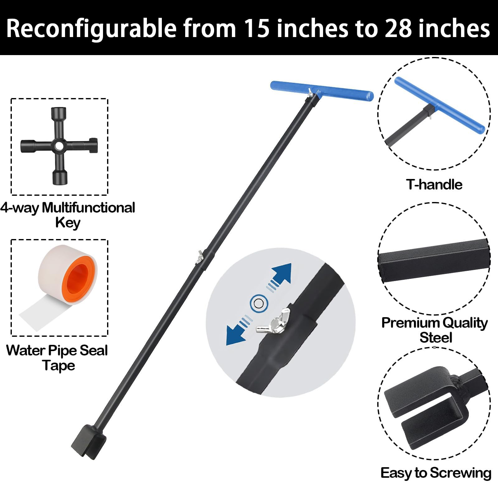 JORETLE 4-way multifunctional key opens and closes meters and valves.