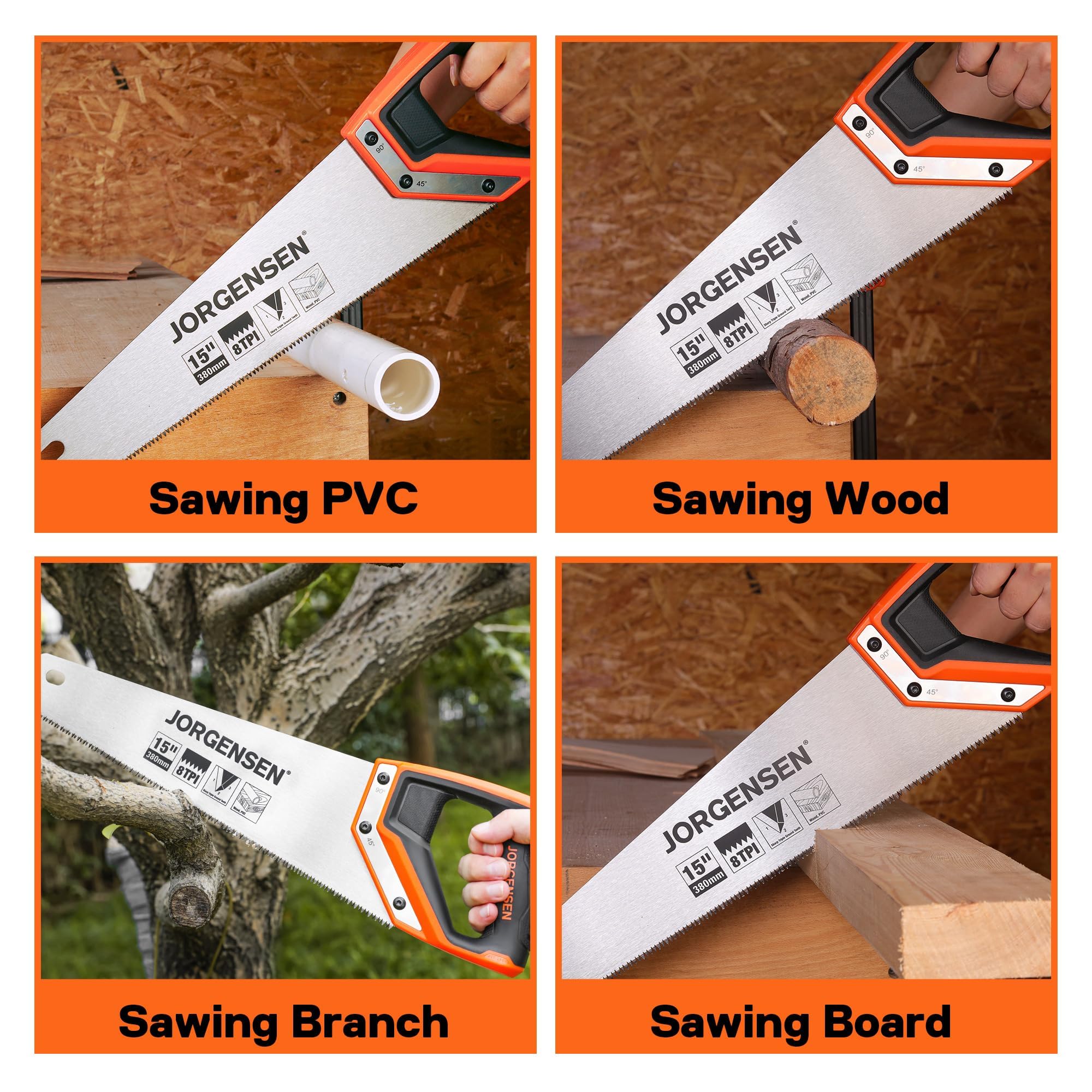 Jorgensen 15in Pro Hand Saw durable blade for long-lasting woodworking use