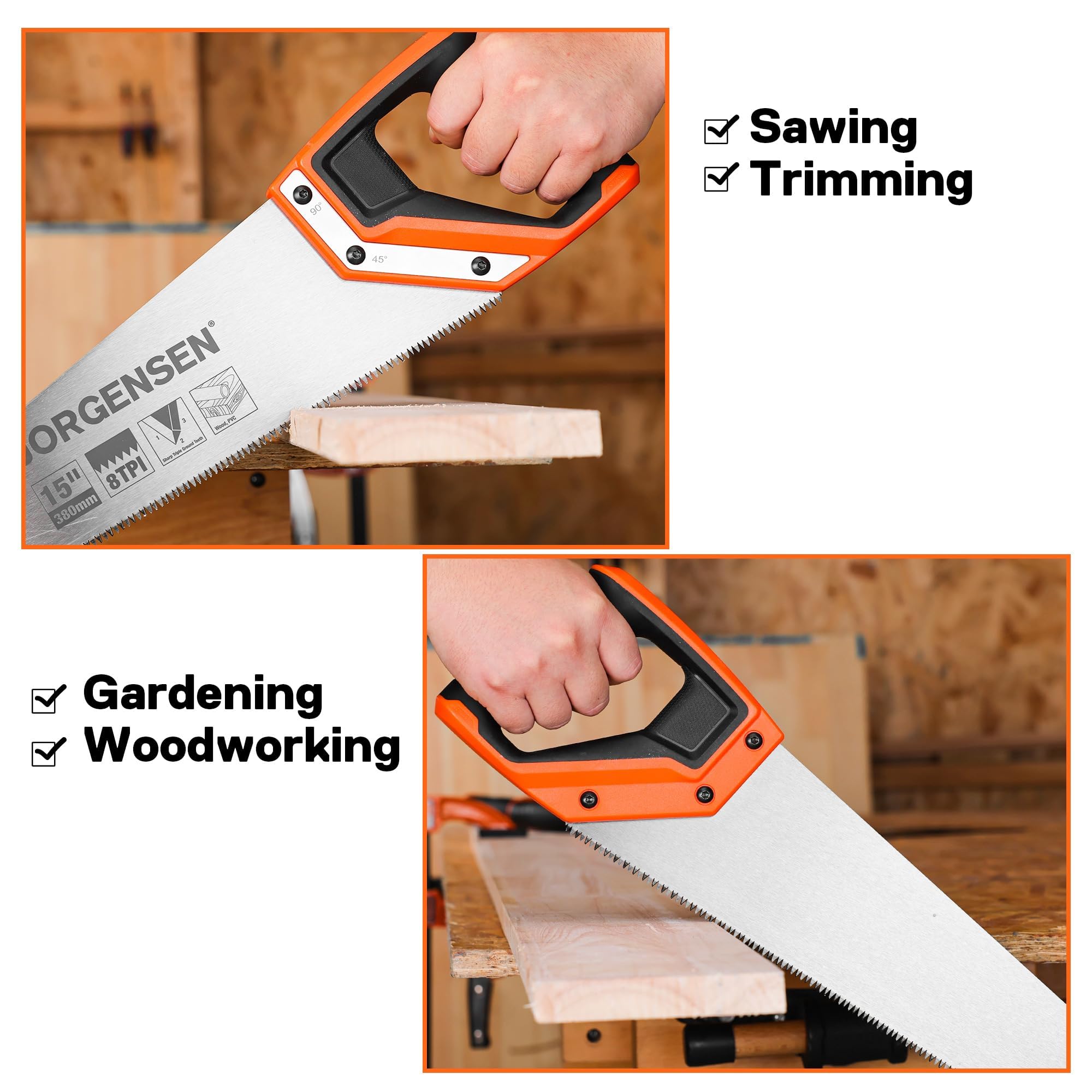 Jorgensen 15in Pro Hand Saw deep tooth grooves enable quick chip removal