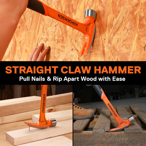 Ergonomic grip and robust build of Jorgensen framing hammer during use.