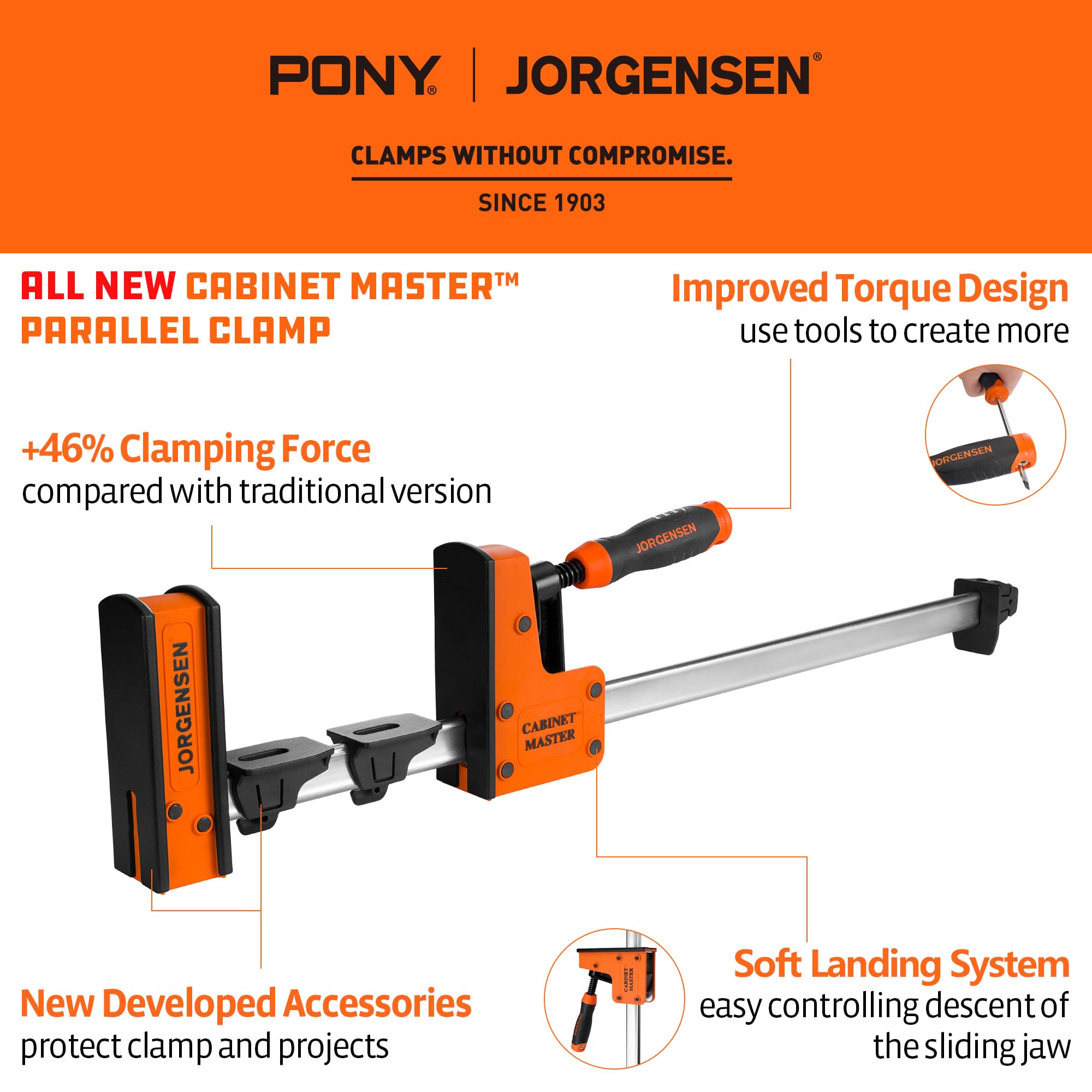 Jorgensen 24in parallel bar clamp side view showing rugged steel bar for steady pressure