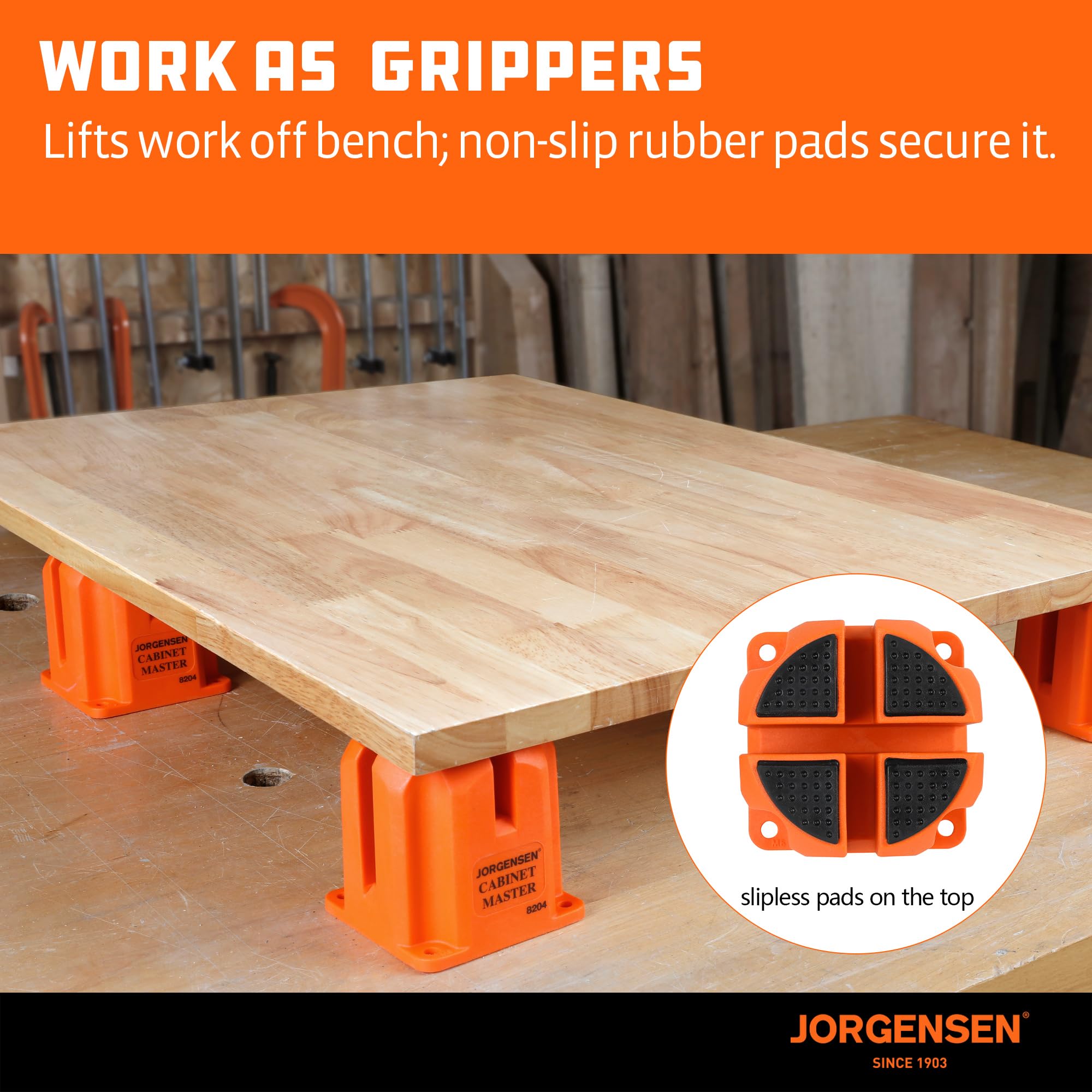 Anti-slip rubber pads on Jorgensen 3-in-1 block prevent sliding