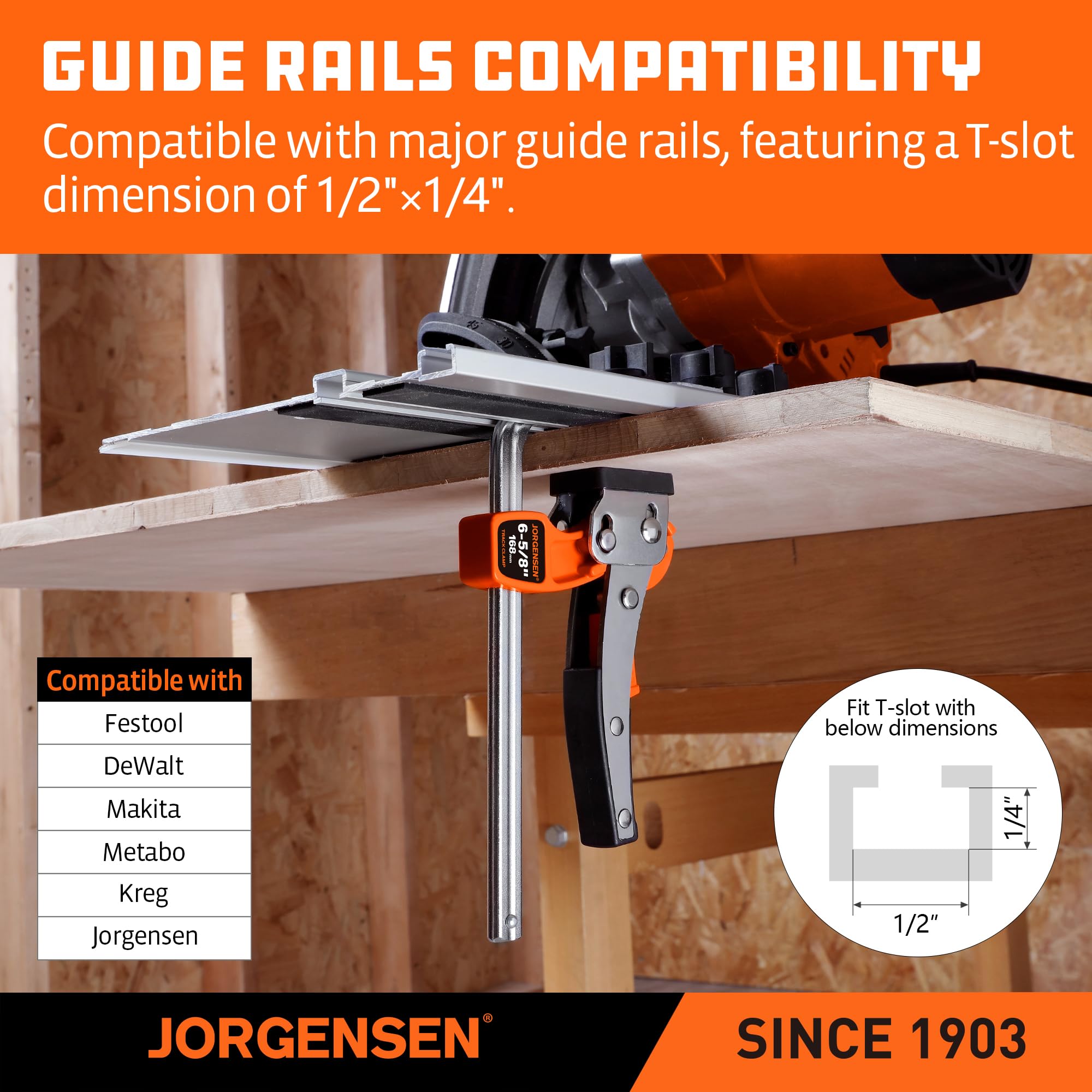 Jorgensen clamp applies up to 400 lb of force on a rail.