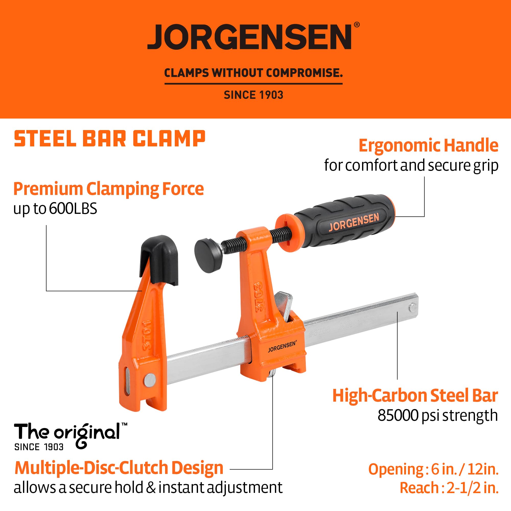 Jorgensen 6-inch bar clamp in action provides quick secure holds.