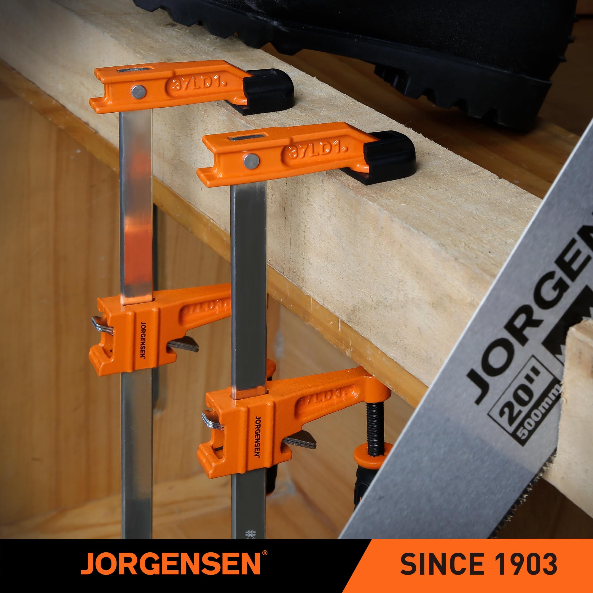 Jorgensen bar clamp in use during a DIY assembly.