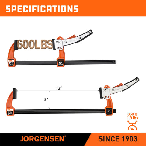 Jorgensen bar clamp on workbench ready for assembly tasks.