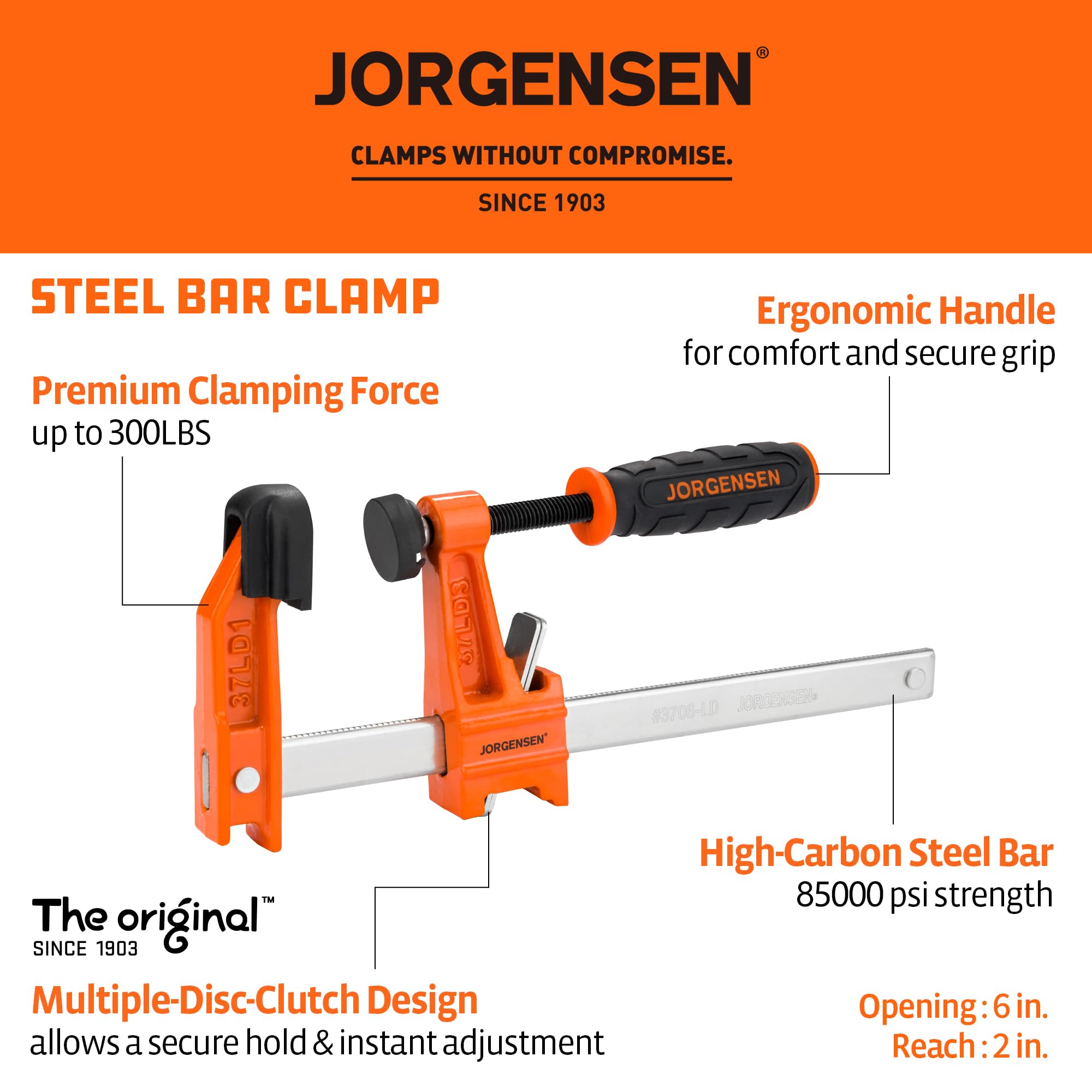 Jorgensen bar clamp quick-adjust system in action for easy setup.