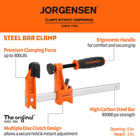 Jorgensen bar clamp quick-adjust system in action for easy setup.