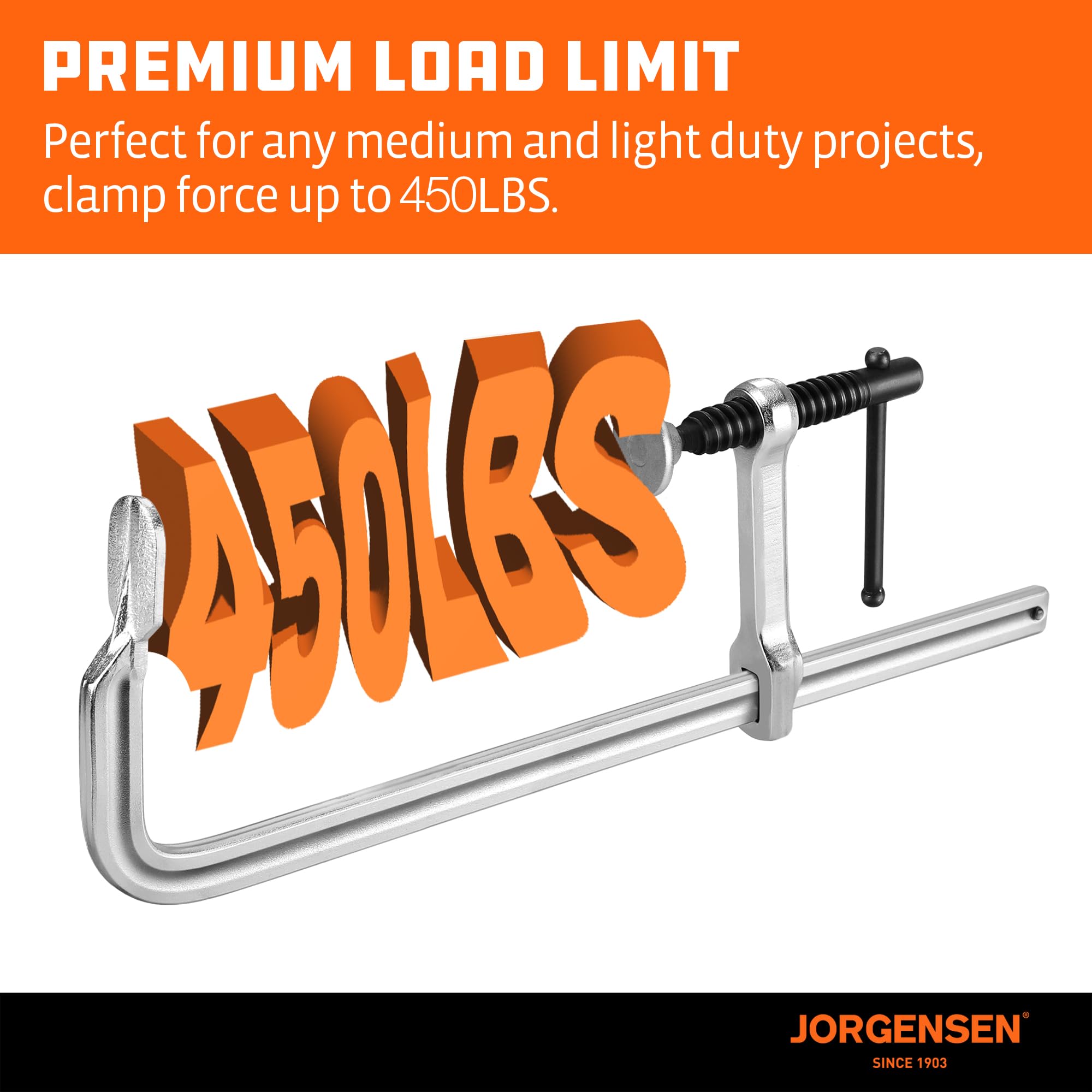 Jorgensen clamps deliver up to 450 pounds of clamping force.