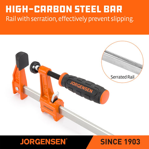Jorgensen bar clamps metal body finish resists wear.