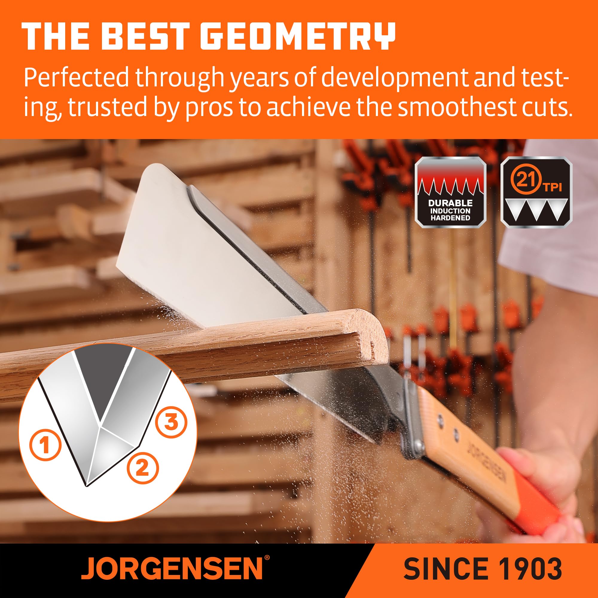 Jorgensen beech wood handle offers comfortable two-handed grip.
