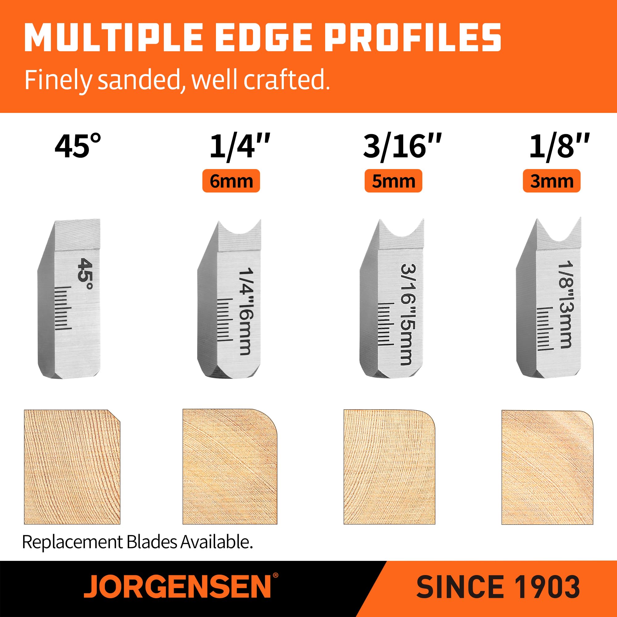 JORGENSEN Chamfer Plane 45-degree flat cutter included for flat edges