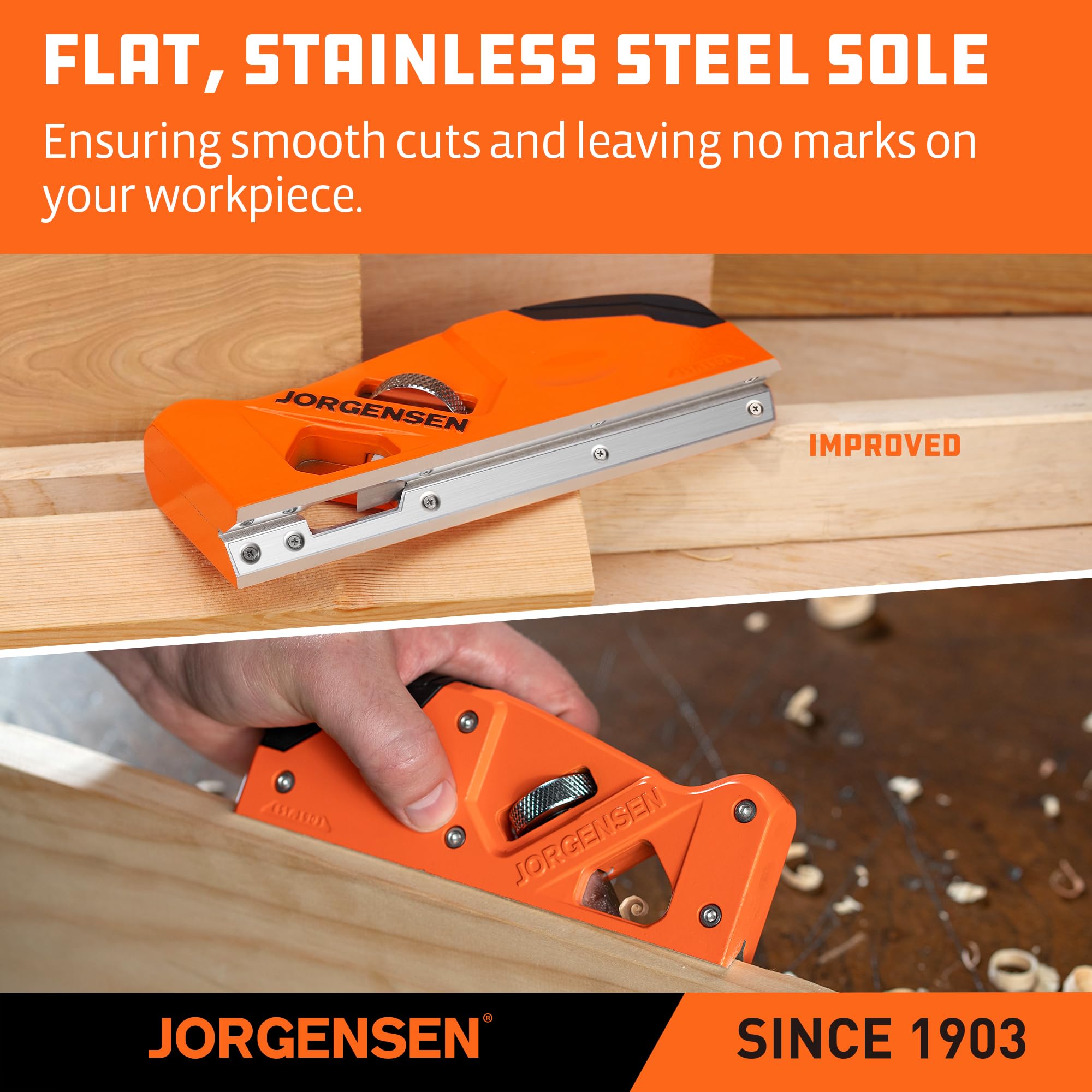 JORGENSEN Chamfer Plane ergonomic grip for comfortable one-handed use