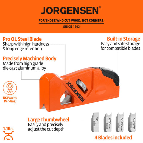 JORGENSEN Chamfer Plane with four cutter heads for versatile edge trimming