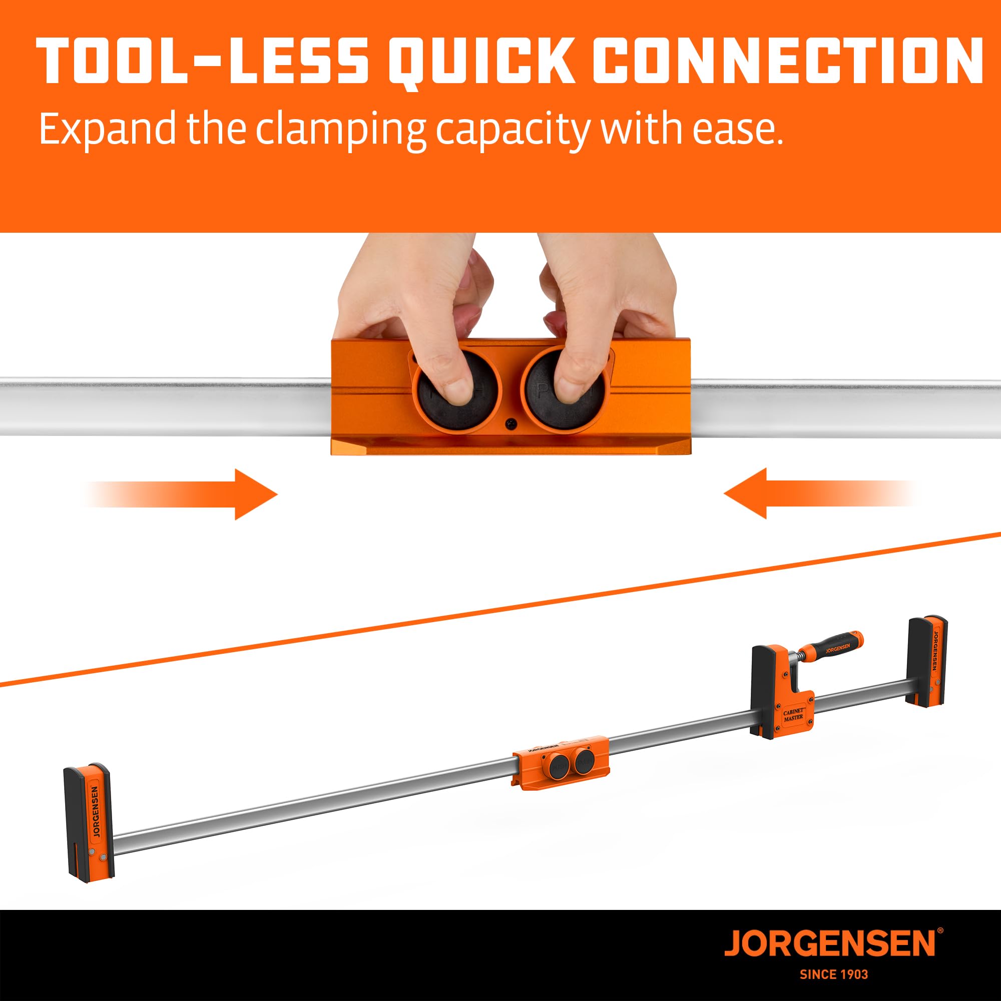 Jorgensen Clamp Extender push-button lock provides secure, tool-free attachment.
