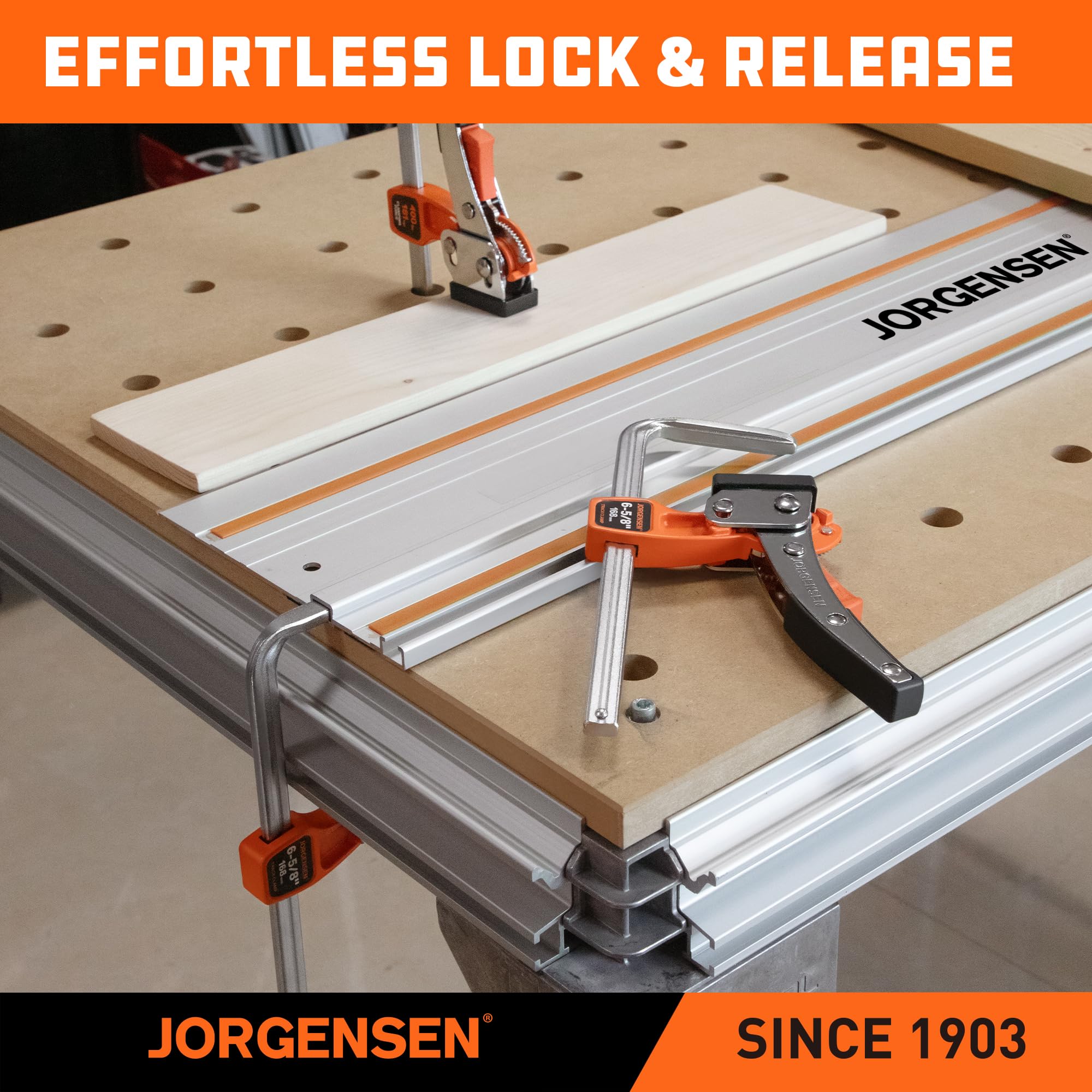 Jorgensen clamp and guide rail system enable precise, repeatable cuts.