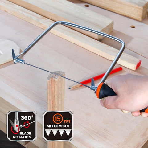 Two replacement blades included with JORGENSEN coping saw
