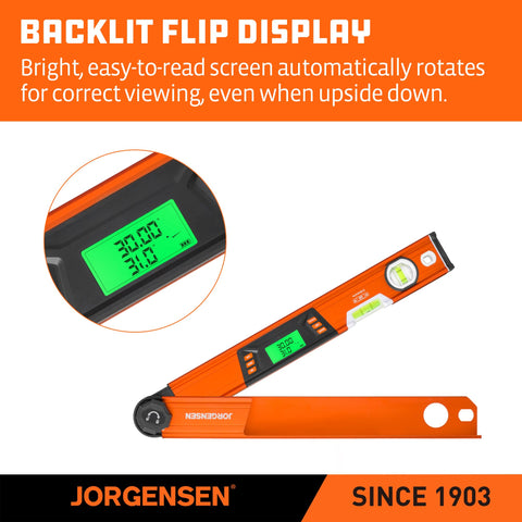 Jorgensen digital angle finder crafted from aluminum and ABS for durable use