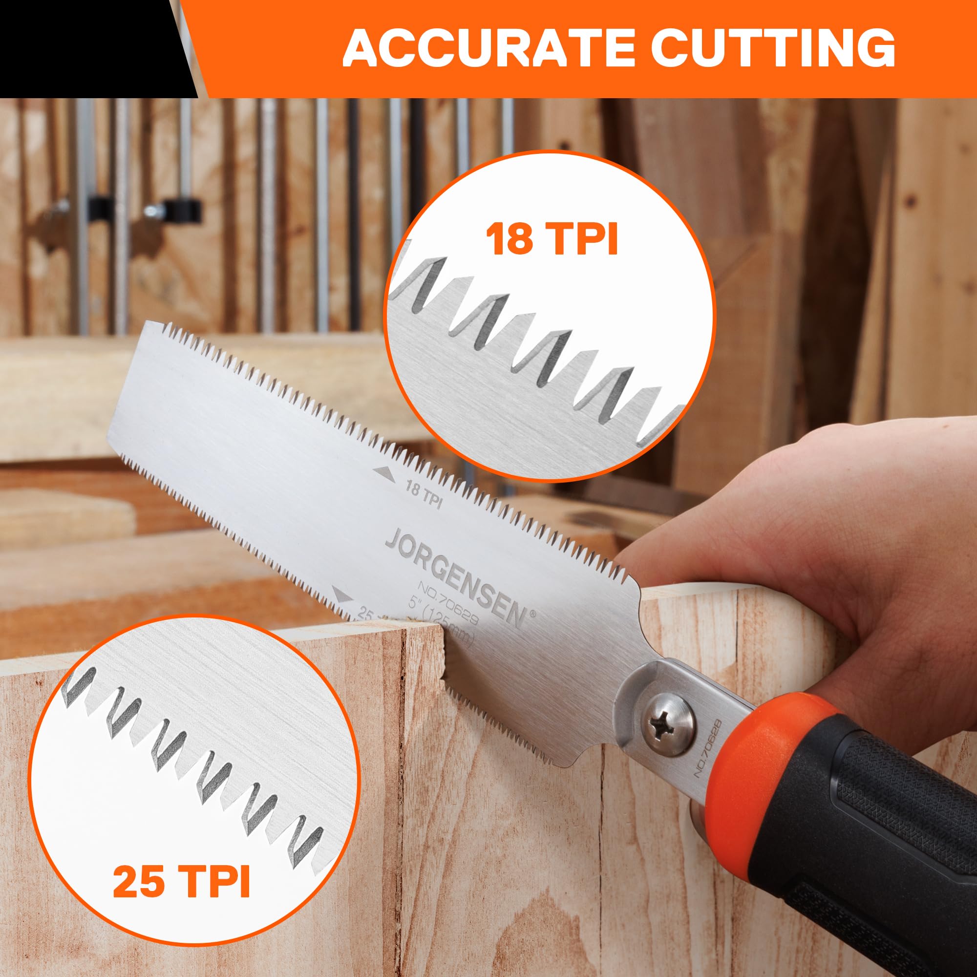 Jorgensen double-edge flush blade with two cutting pitches for hardwood and softwood.
