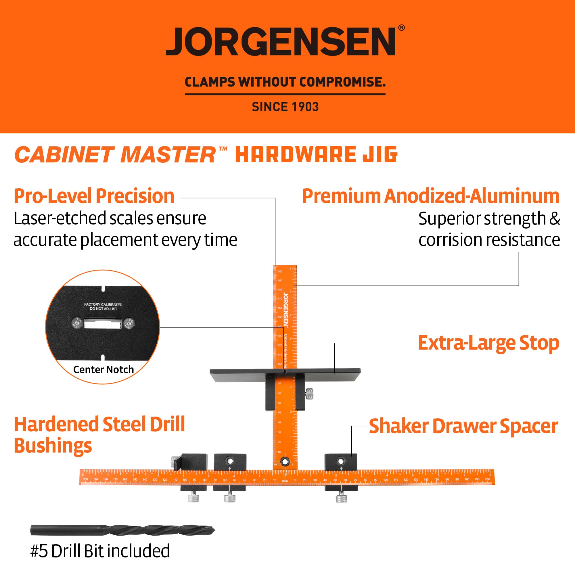 Jorgensen double-scale template for easy alignment on cabinet doors