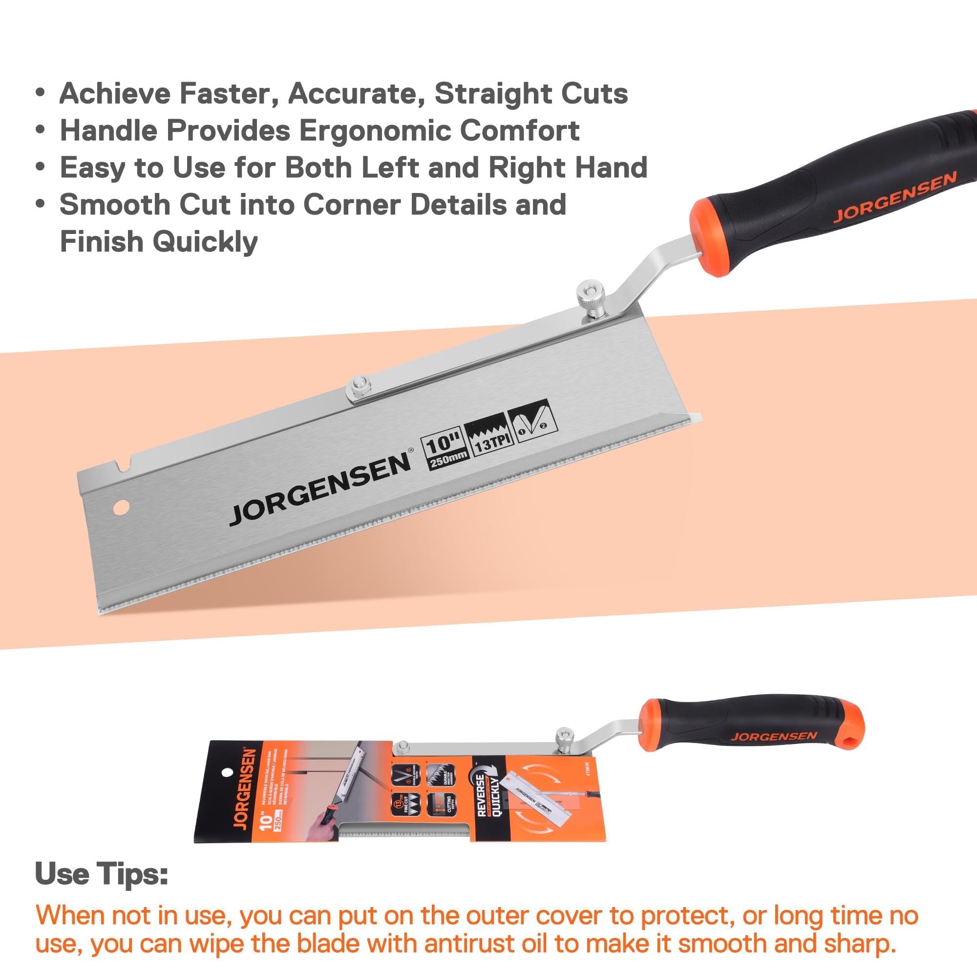 Jorgensen bi-material handle offers ergonomic grip.