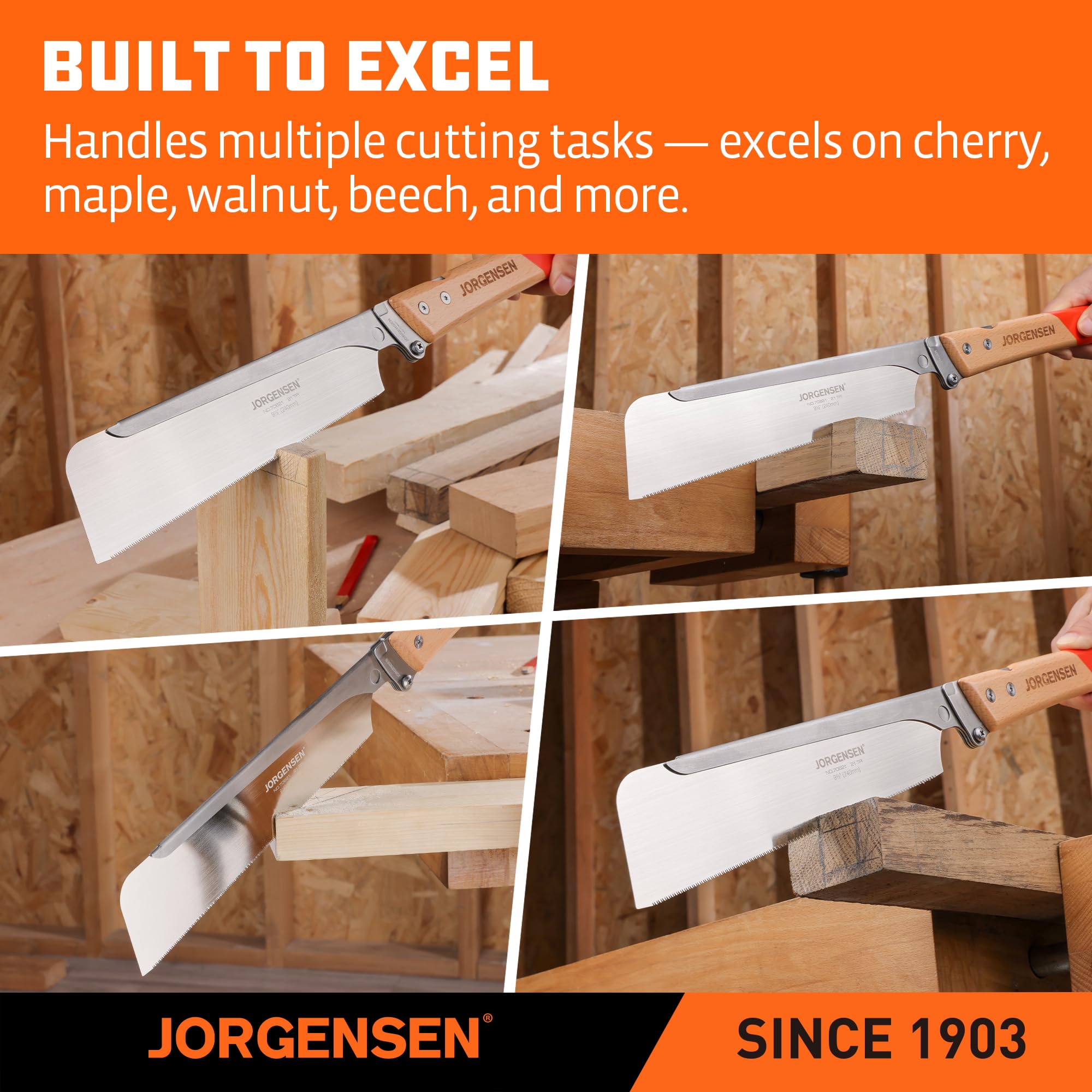 Jorgensen saw suits hardwood and softwood projects with clean results.