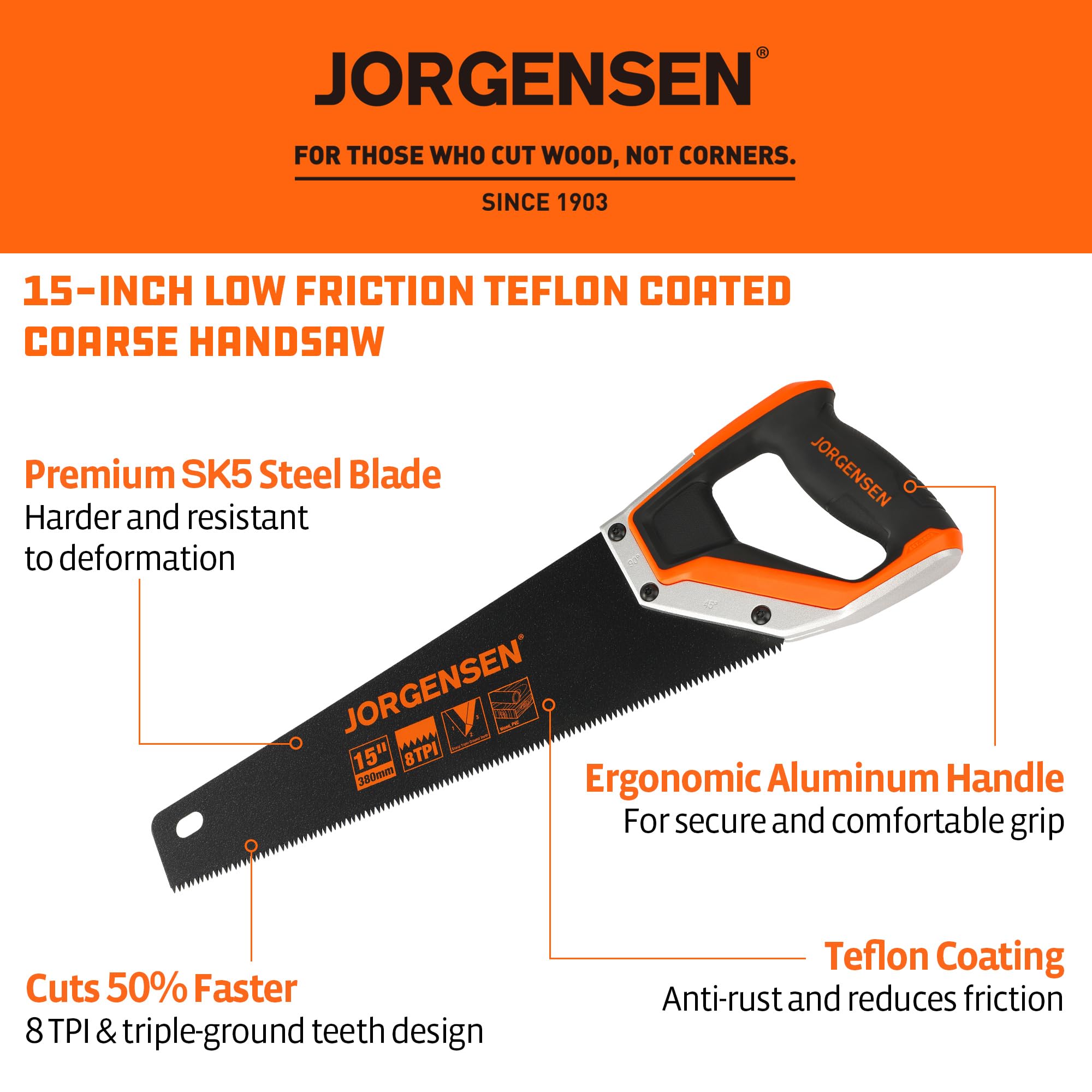 Jorgensen ergonomic handle close-up highlighting non-slip grip for comfort