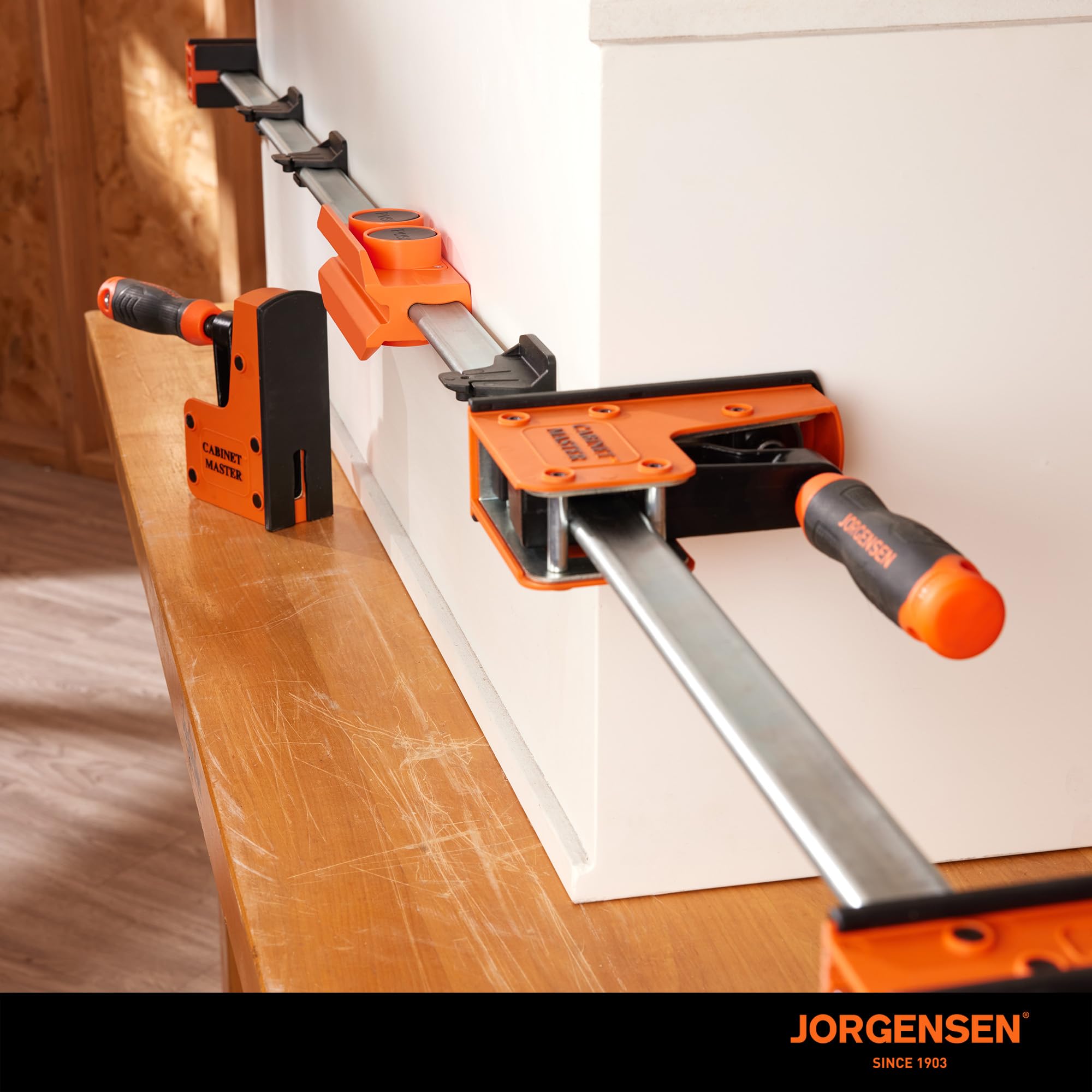 Jorgensen heavy-duty clamp distribution supports firm hold on large panels.