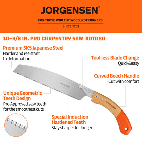 Jorgensen Kataba saw with geometric teeth for smoother chip removal.