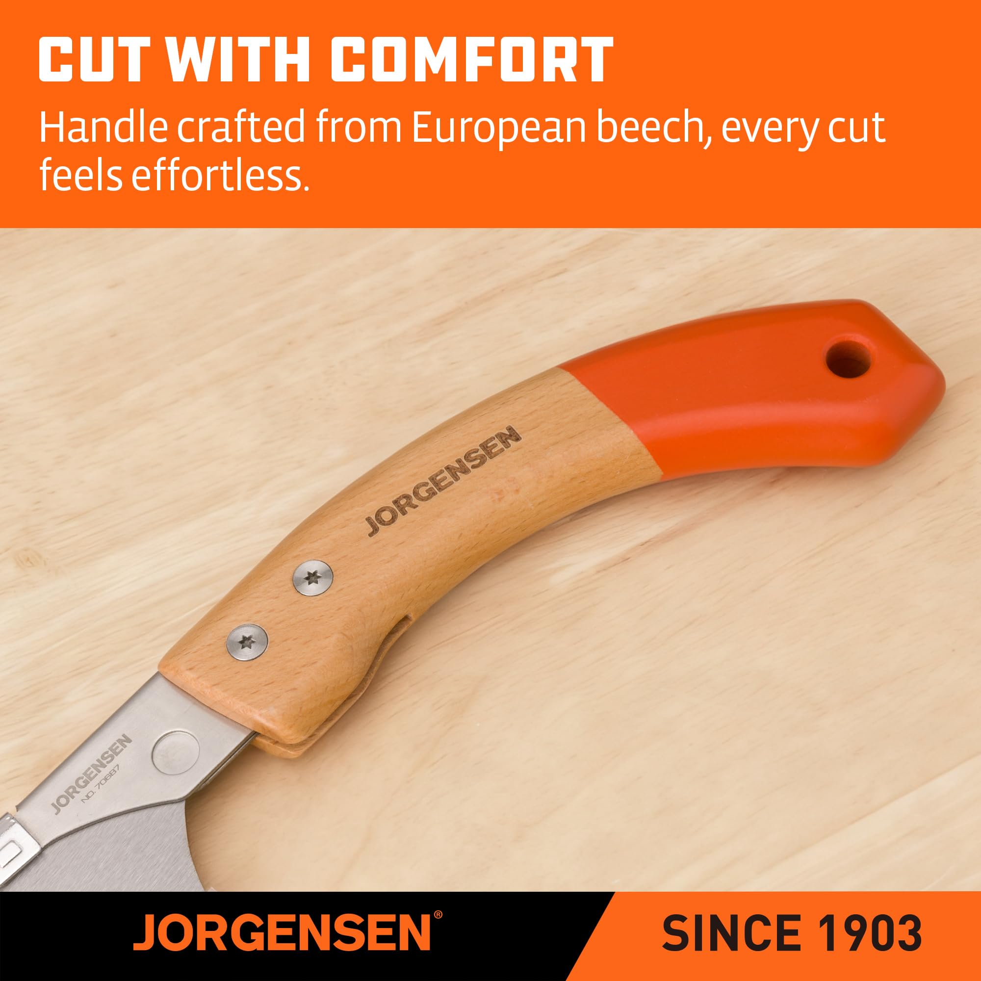 Jorgensen replaceable blade system lets you swap blades for extended use.