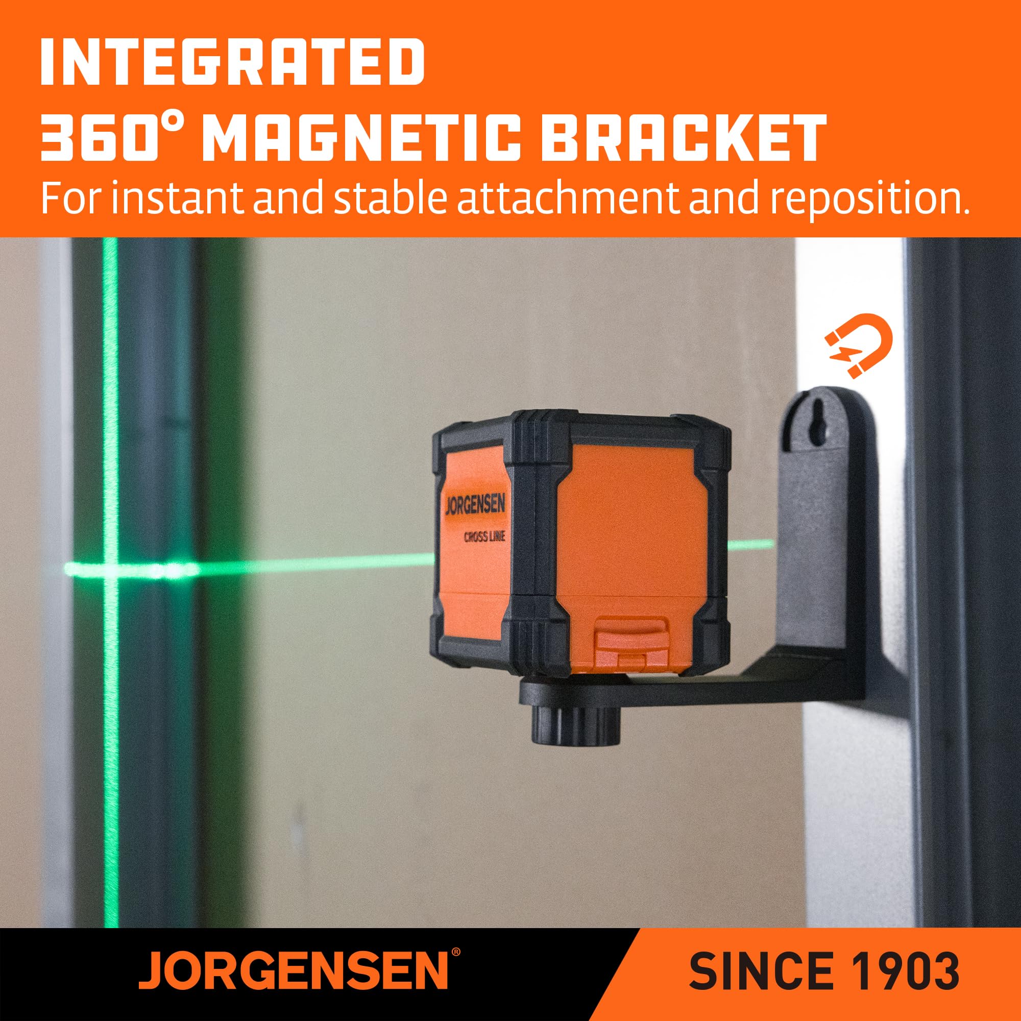 Jorgensen laser level features durable TPE rubber grip for comfortable use