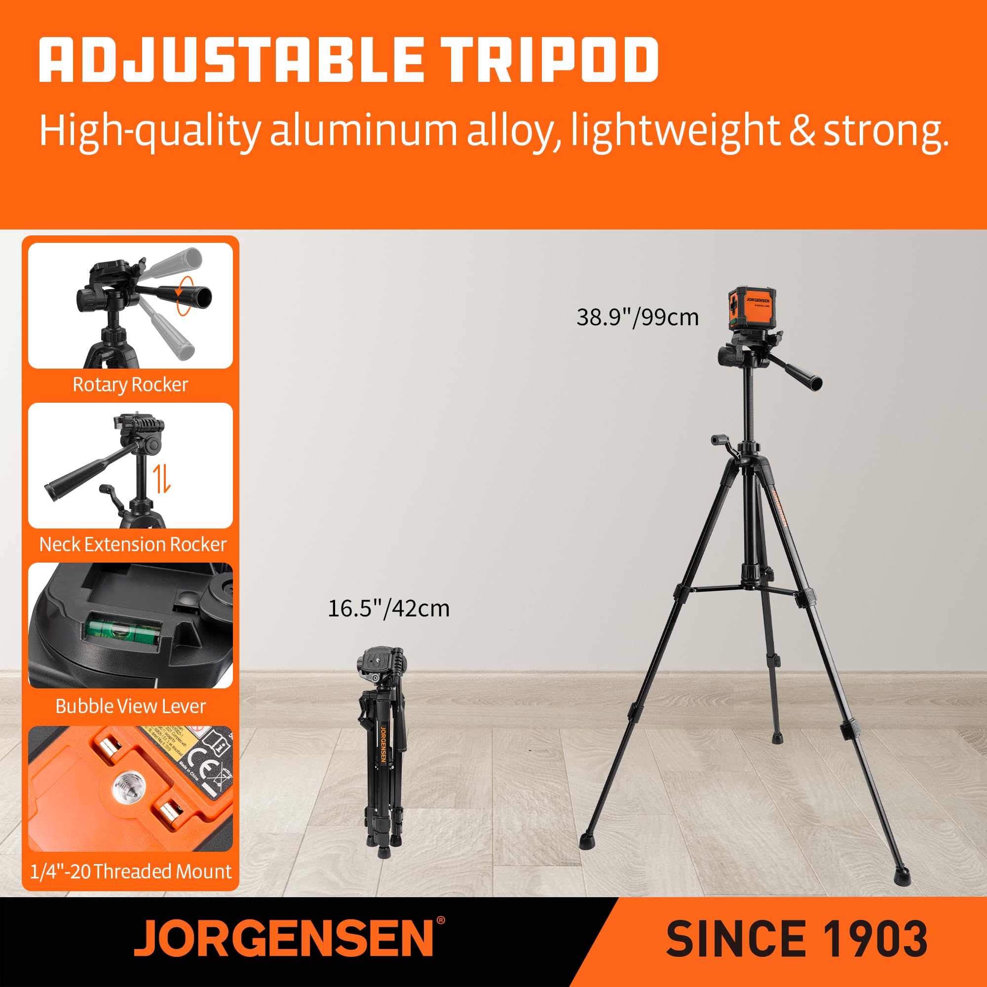 Jorgensen laser level is lightweight and portable for on-the-go projects