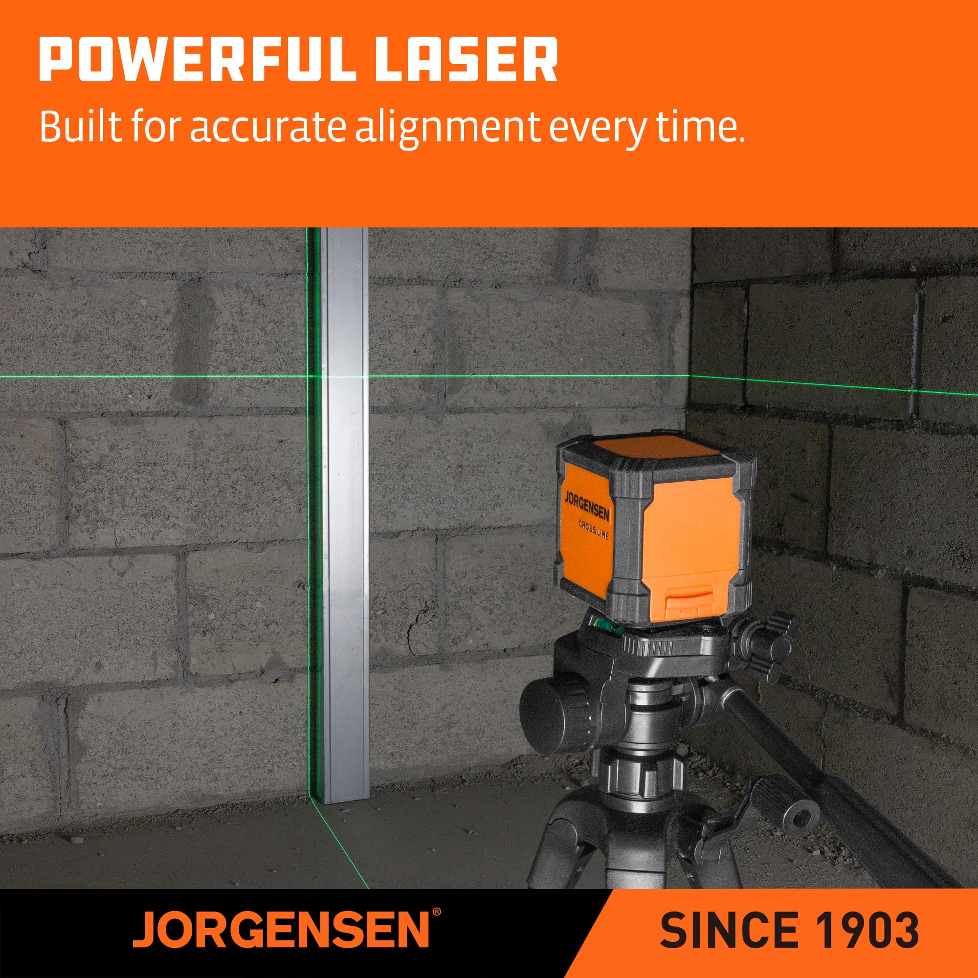 Jorgensen laser level with magnetic bracket quickly secures to metal surfaces