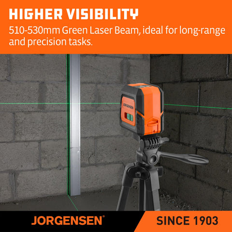 Jorgensen magnetic bracket secures the laser to metal surfaces for flexible mounting.