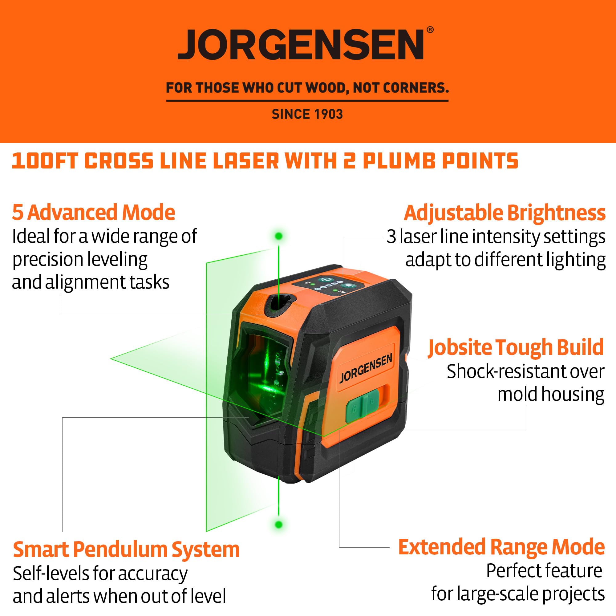 Jorgensen tripod extended to 63 inches for stable leveling in tall spaces.