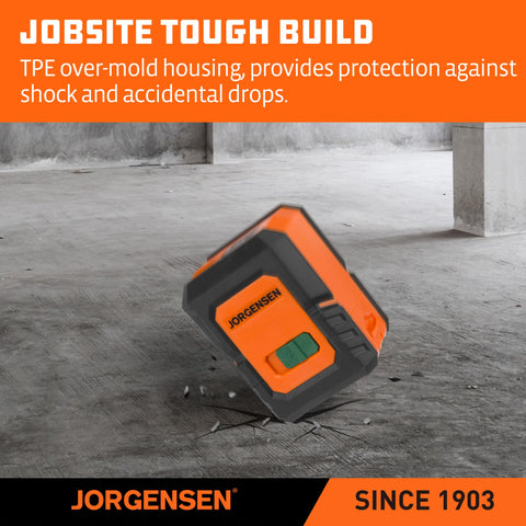 Jorgensen laser level expansion angle covers larger areas.