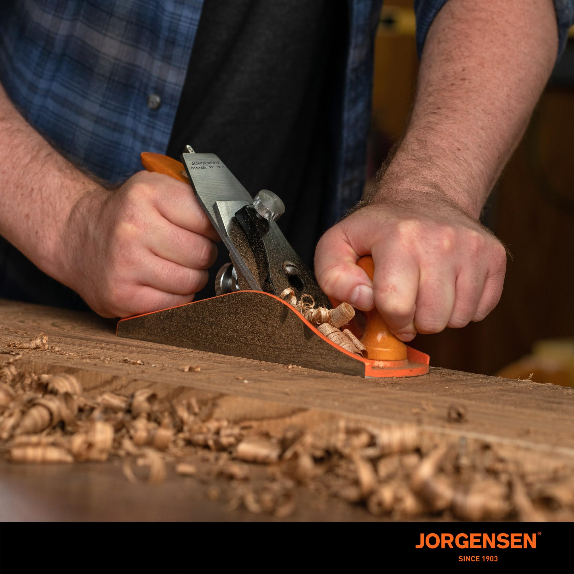 Jorgensen No.4 in use for trimming edges and smoothing surfaces.