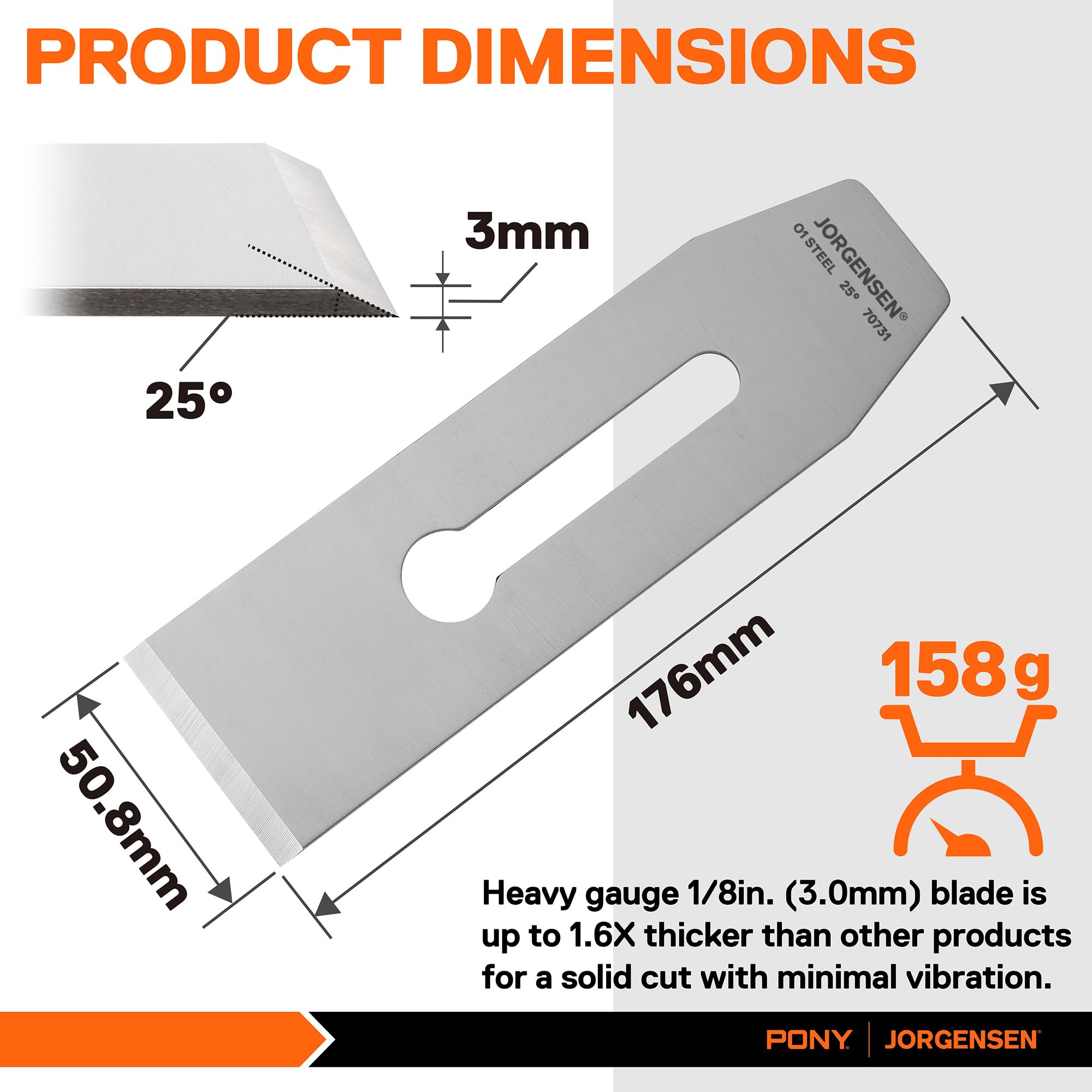 Jorgensen replacement blade in package allows quick plane setup.