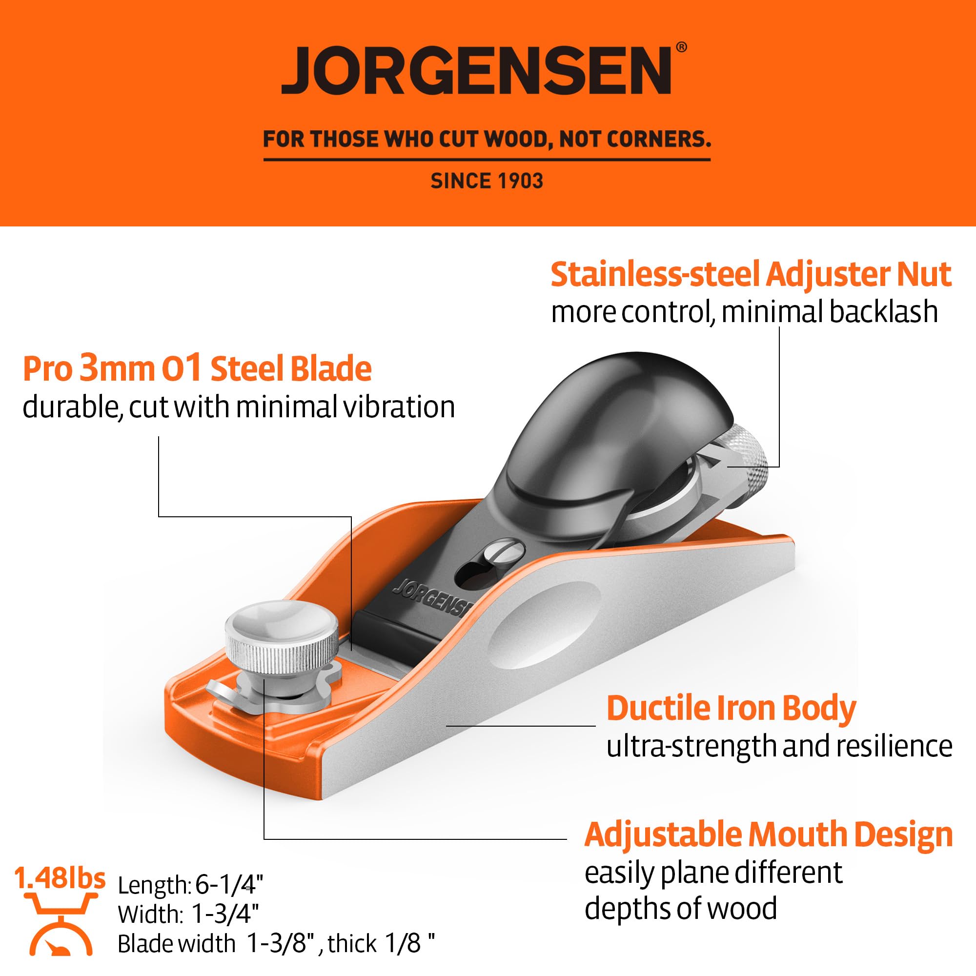 Jorgensen No 60-1/2 wood planer side view showing compact size