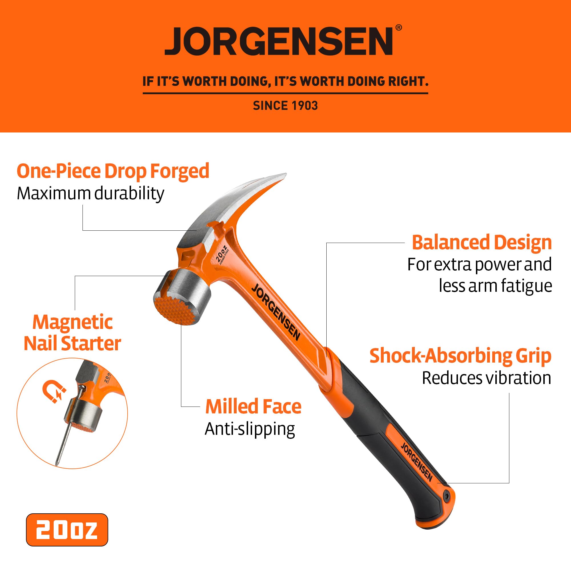 Jorgensen one-piece forged carbon steel hammer delivers lasting durability