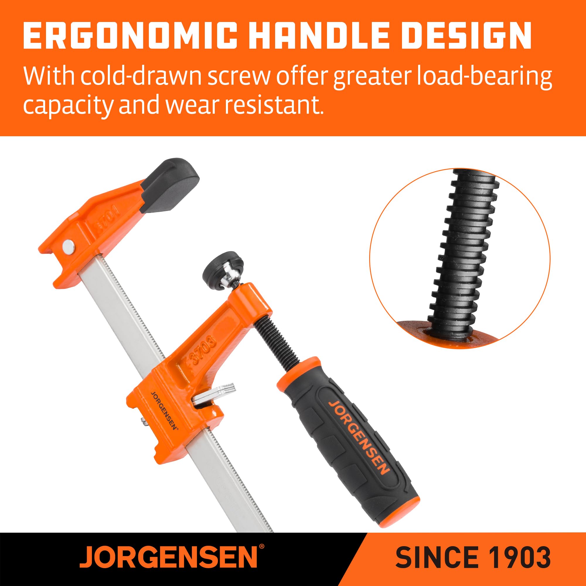 Jorgensen rust-resistant plated steel with orange enamel finish for durability.