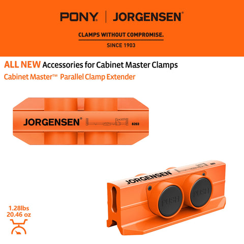 Jorgensen Parallel Clamp Extender connection allows quick, tool-free setup.