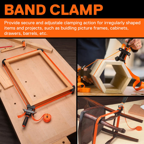Jorgensen Pony strap clamp helps miters and joints stay aligned without slipping.