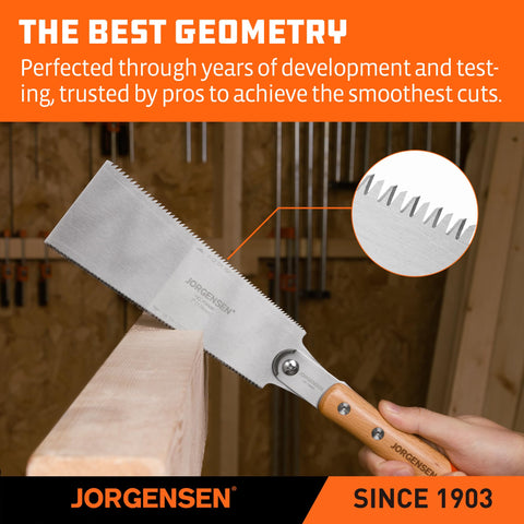 Jorgensen Ryoba side with 7-12tpi teeth for fast rip cuts along grain