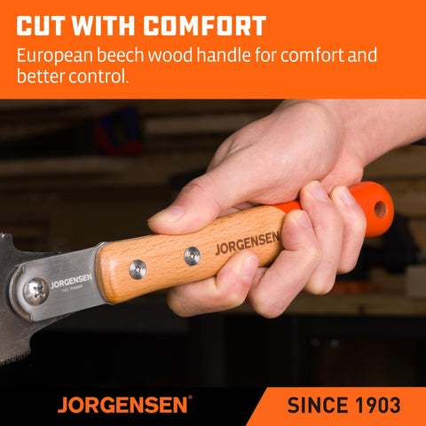 Ergonomic soft grip handle on Jorgensen Ryoba pull saw